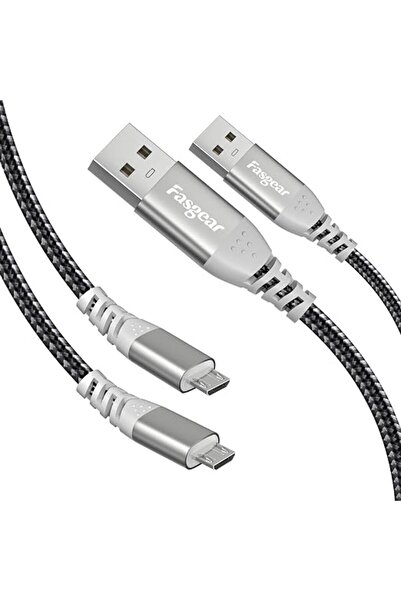 Fasgear كابل مايكرو يو إس بي، عبوة من قطعتين، سلك شحن سريع طويل (16 قدم، أسود)