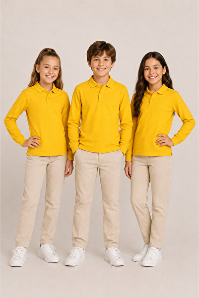 Soweto Children's Unisex 3-Piece Polo Collar Long Sleeve School T-Shirt 100% ...