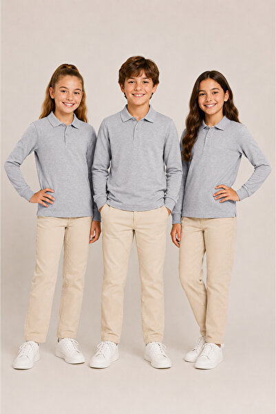 Soweto Children's Unisex 3-Piece Polo Collar Long Sleeve School T-Shirt 100% ...