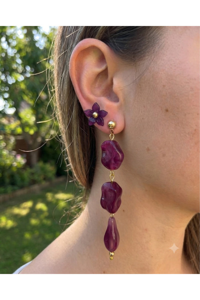 PURE BERRY Vişne Kırmızısı Ametist Model Minimalist Şık Zarif Kadın Küpe