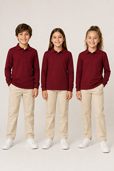 Soweto Children's Unisex 3-Piece Polo Collar Long Sleeve School T-Shirt 100% ...