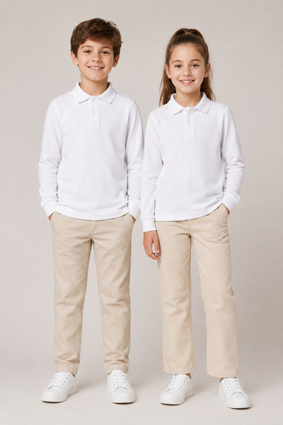 Soweto Children's Unisex 2-Piece Polo Collar Long Sleeve School T-Shirt 100% ...