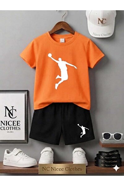 Leto Lykia Summer Children's T-Shirt Shorts Unisex (White with Basketball Print)