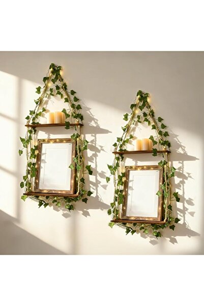 Artilady Bohemian Vintage Style Wooden Shelf with Macrame Rope Wall Hanging, ...