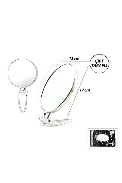 OVAL - GÜMÜŞ 6.5 INC=16.5X13CM MAKYAJ AYNASI ÇİFT TARAFLI KATLANIR AYAKLI (5286)