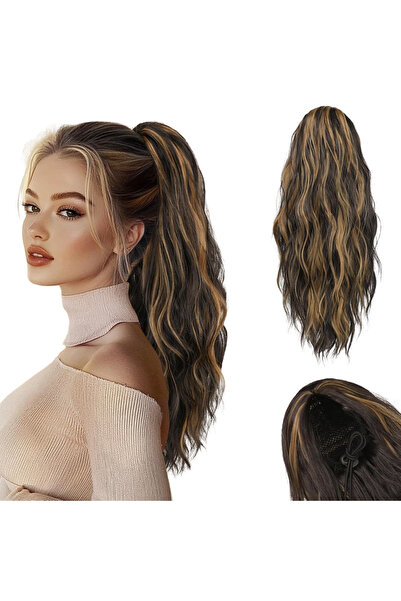 OtherMax Păr Artificial Extensii Coadă de Cal Sintetică Ondulată Șaten Blond ...