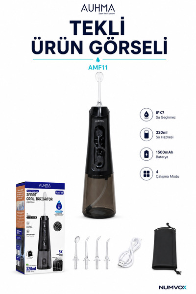 Şarjlı Ağız Duşu 320ML Su Hazneli 4 Modlu Ipx7 Su Geçirmez Type-C Hızlı Şarjlı 5 Başlıklı