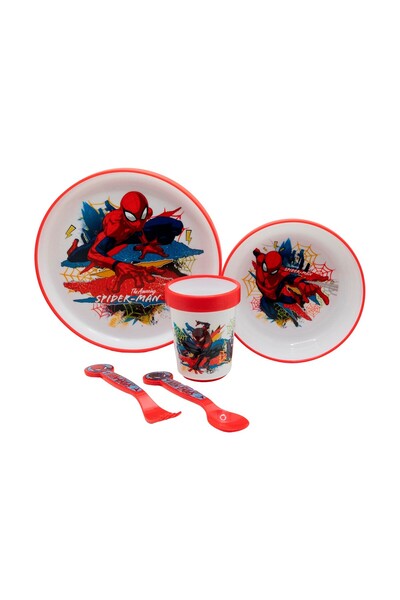 Stor : Marvel Spiderman – 5 Pcs Non Slip Bicolor Premium Set (Plate Bowl Tumb...
