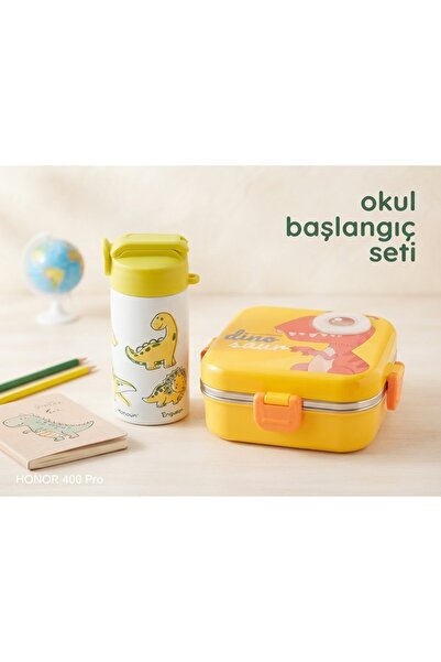 Lider MAGNESİA 2Lİ OKUL BAŞLANGIÇ SETİ PASLANMAZ ÇELİK 500ML MATARA+3 BÖLMELİ PASLANMAZ ÇELİK 2 KATLI BESLENME KABI DİNAZOR FİGÜRLÜ