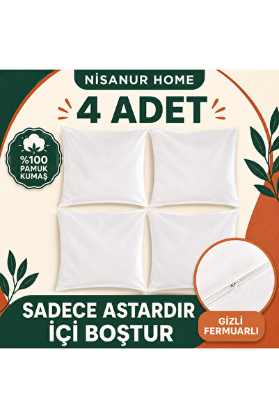 4’lü %100 Pamuk Gizli Fermuarlı Boş Kırlent İç Astarı 15 Farklı Ölçü Seçeneği