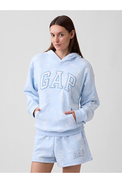 GAP Kadın Açık Mavi Logo Havlu Kumaş Sweatshirt
