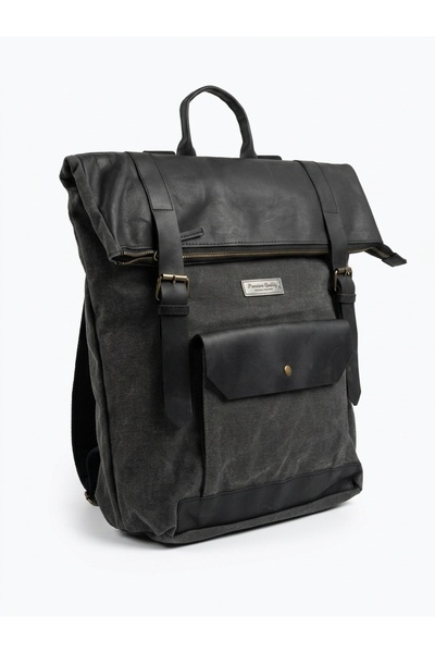 MANDOSİ Genuine Leather & Waxed Canvas Vintage Backpack with Waterproof Lapto...