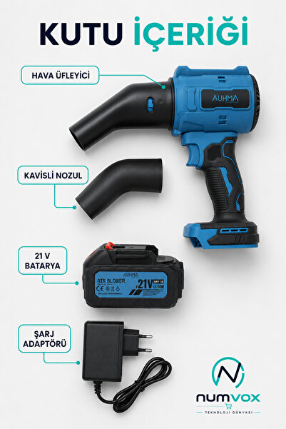auhma Şarjlı Turbo Fan Hava Üfleyici Mavi - 21V Kömürsüz Motor - 32.000 RPM