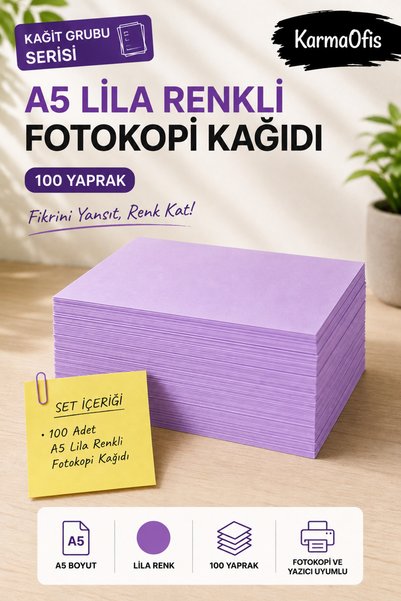 KarmaOfis A5 Renkli Fotokopi Kağıdı 100 Yaprak Lila Hobi Kağıdı