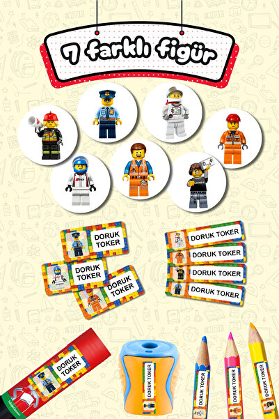 Sticker Ekspres Okul Etiketi Lego Temalı Kalem Defter Etiketi Özel İsim Yazılabilen Etiket 245 Adet İsim Etiketi