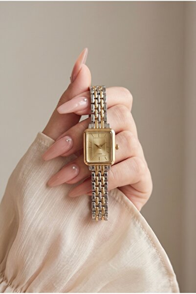 KLISHE Vintage women's watch gold & silver mix color rectangle case steel wat...