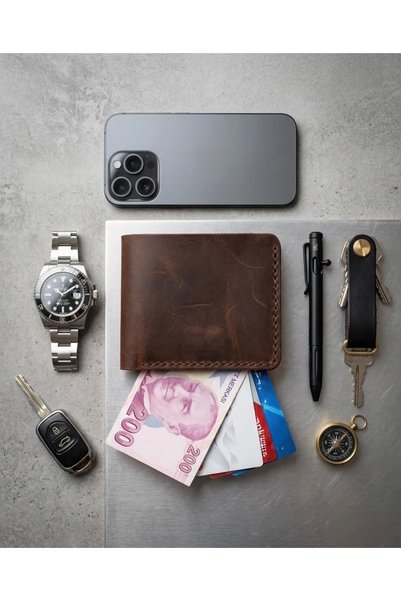 Generic Brand 100% Genuine Leather Vintage Men's Wallet - Brown Hand-Stitched Classic Model Wallet