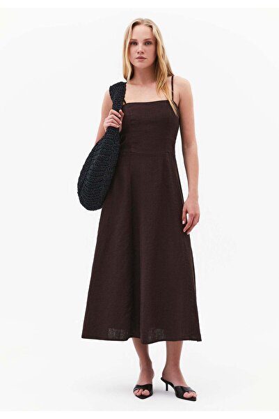 OXXO Midi Square Neck Strappy Dress - CHOCOLATE BROWN