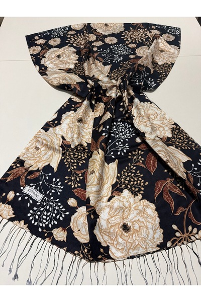 ipekevi Black Rosa Patterned Silk Shawl