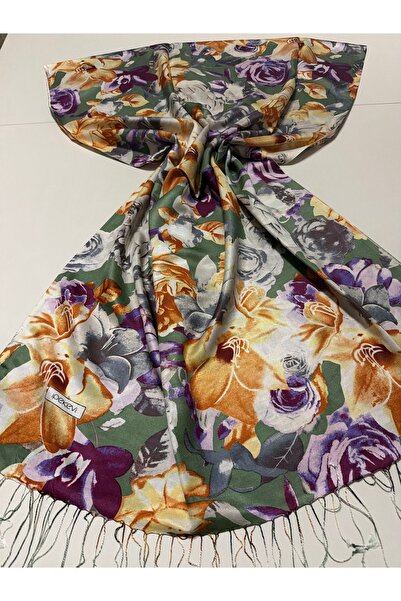 ipekevi Green Genya Roses Patterned Silk Shawl