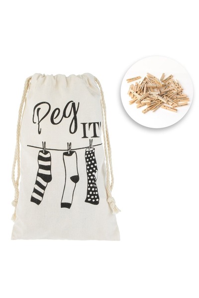 OEM Prinde-l! Sac pentru rufe și 50 cleme de lemn, Bej, 17x25cm