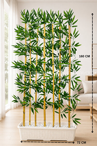 Meka Yapay Çiçek Yapay Yapraklı Bambu Seperatör 160 Cm 7 Dal Hasır Saksı