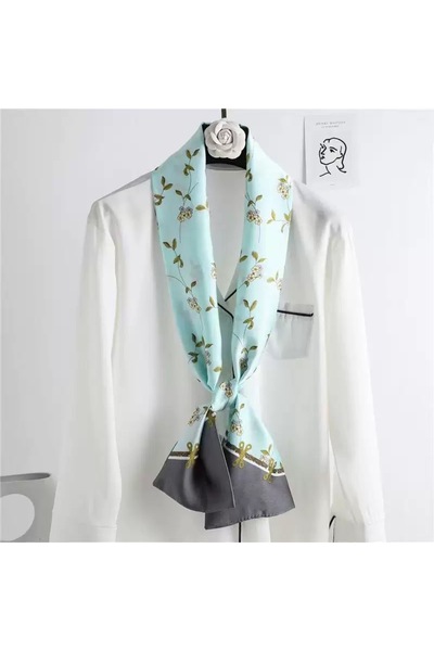 EMAYS DESIGN Floral Patterned Satin Scarf Neck Accessory Mint Green