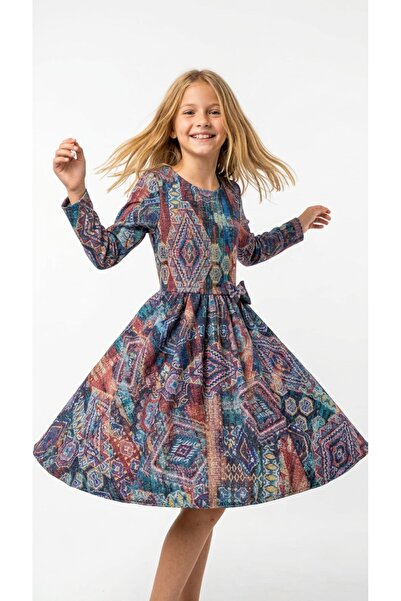 Generic Brand Rochie pentru fetite cu model etnic, multicolora