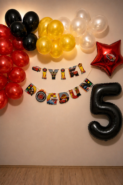 BOXLAND Cars Temalı Doğum Günü Süsleme Seti | Siyah Kırmızı Balon Seti | 1-12...