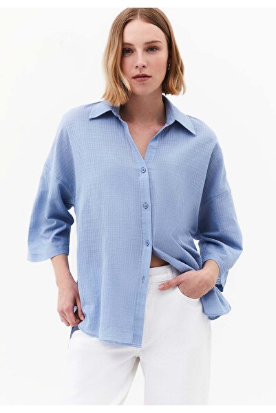 OXXO Button Detailed Oversize Shirt - RAIN WASHED