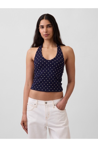 GAP Kadın Lacivert CloseKnit Halter Crop Bluz