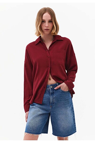 OXXO Oversize Long Sleeve Shirt With Pocket Detail - RUMBA RED