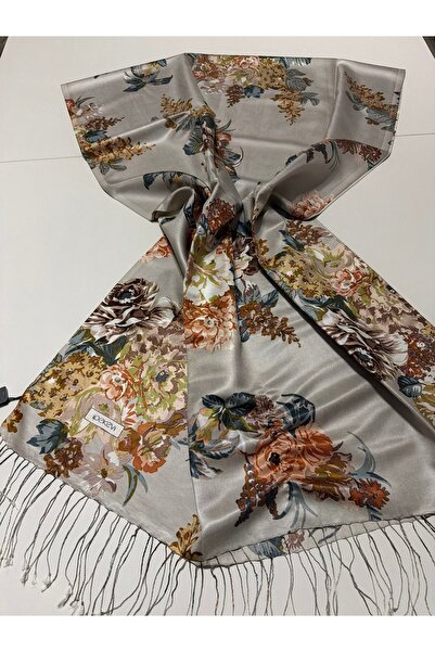 ipekevi Sand Beige Musk Rose Patterned Silk Shawl