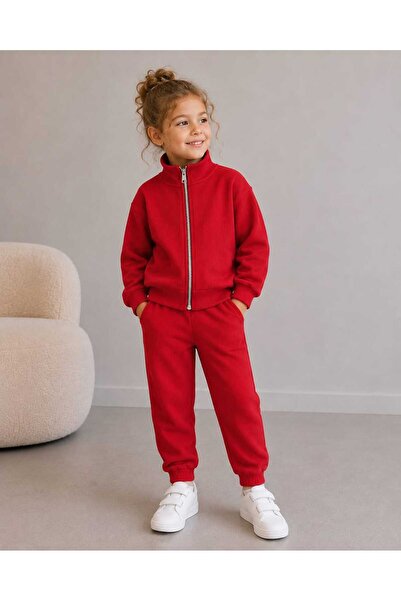 BEBEĞİME ÇORAP Girl's Front Zipper Stand Collar Cardigan