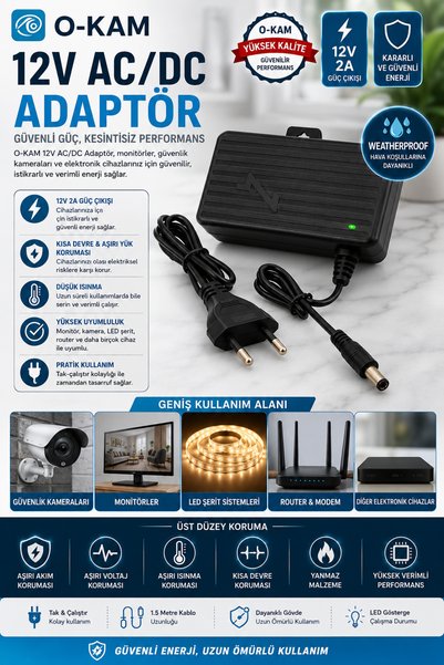 O-KAM PRO O-KAM 12V 1.2A Outdor Kamera Adaptör
