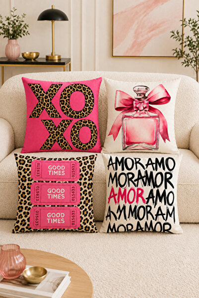 stellahomes Pink Leopard Amor Perfume Patterned Modern Decorative Throw Pillo...