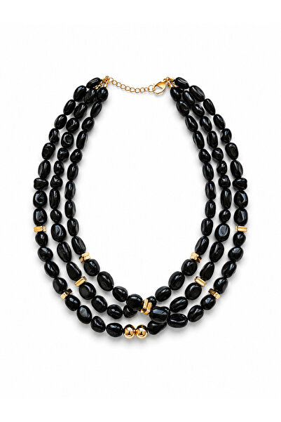 Venus Design Steel Triple Onyx Stone Necklace