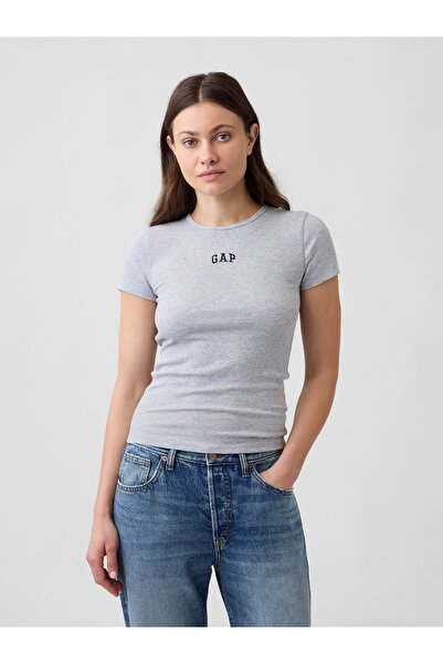 GAP Kadın Gri Modern Fitilli Logo T-Shirt