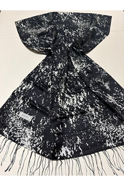 ipekevi Marble Patterned Silk Shawl Black and White