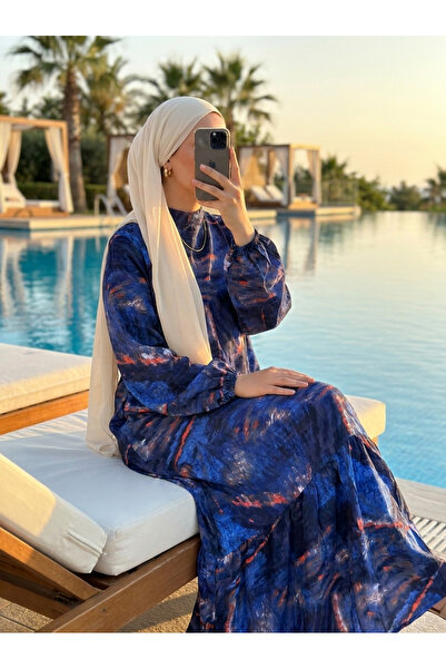 Kirazca Butik Women's Viscose Patterned Comfortable Fit Hijab Dress