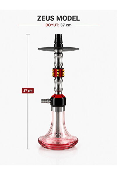 ZEUS 37 cm Nargile Takımı – Alüminyum Gövde, Cam Şişe, Modern Tasarım