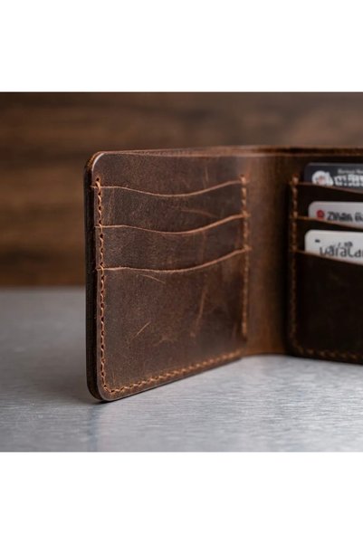 Generic Brand 100% Genuine Leather Vintage Men's Wallet - Brown Hand-Stitched Classic Model Wallet