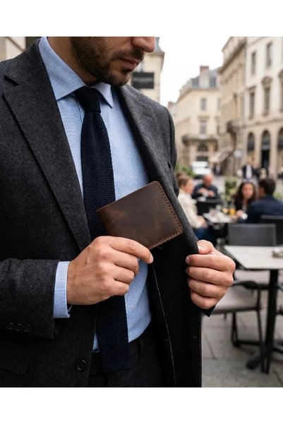 Generic Brand 100% Genuine Leather Vintage Men's Wallet - Brown Hand-Stitched Classic Model Wallet