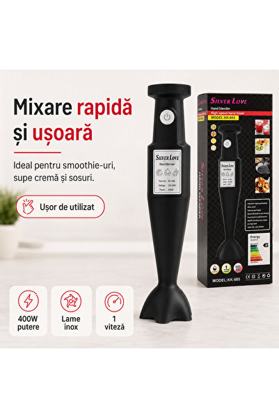 Silver Love Mixer de mana electric KKK-665, blender vertical 400W, lame din o...