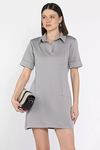 TOZLU Polo Collar Double Sleeve Women's Dress
