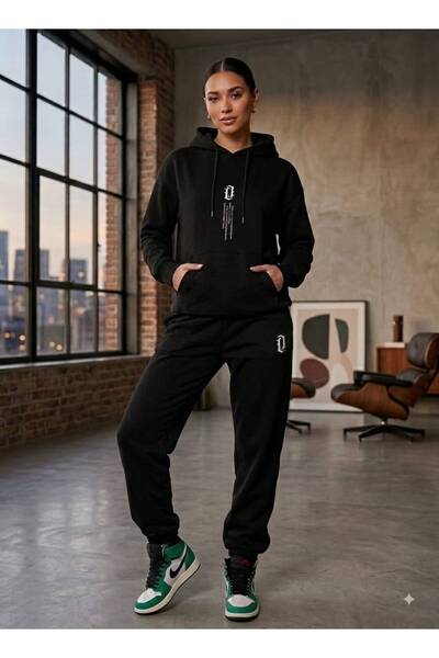 Gutsy SET DE 2 PIESE CU GLUGĂ, CU IMPRIMEU VERTICAL, COSTUM SPORTIV