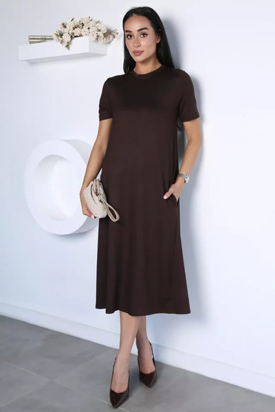 TOZLU Crew Neck Short Sleeve Dress with Pocket Detail