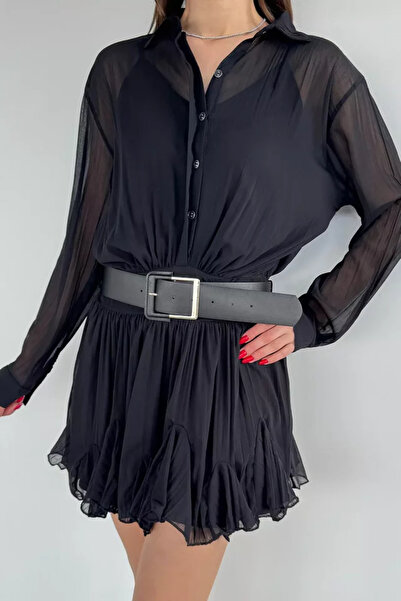 TOZLU Women's Belted Blouse Combination Dress