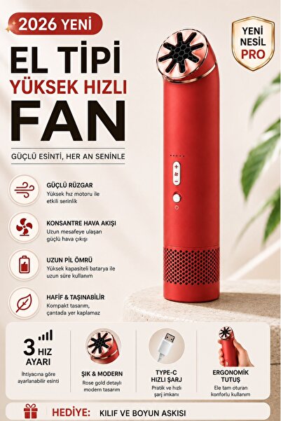 ACSTECH El Tipi Yüksek Hızlı Şarjlı Fan | Kademeli Güçlü Rüzgar | Type-C Şarj...