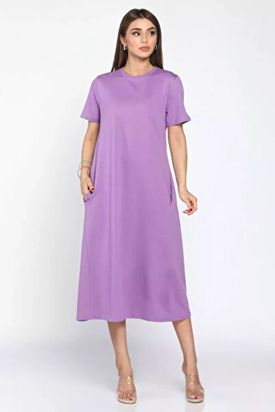 TOZLU Crew Neck Short Sleeve Dress with Pocket Detail